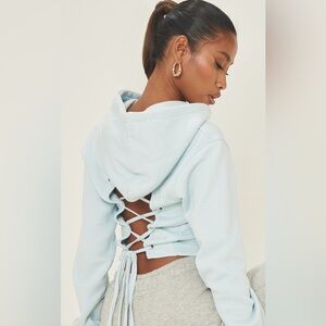 PLT Lace Up Back Crop Hoodie (Blue)